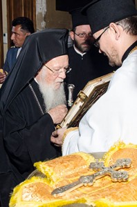Patriarch Bartholomew venerating an icon (Source: Mystagogy)
