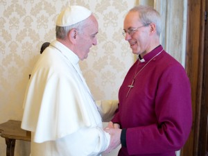 Pope Francis meeting with Britain's new Anglican Archbishop of Canterbury Justin Welby in the Vatican.