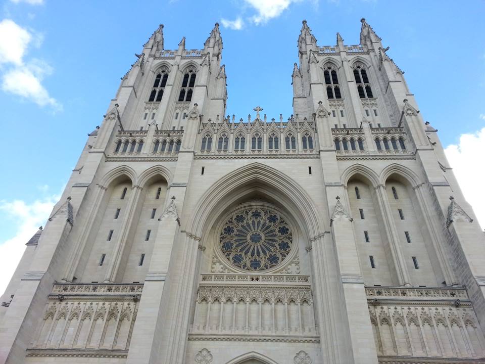 Gazing up at the Cathedral's western facade.